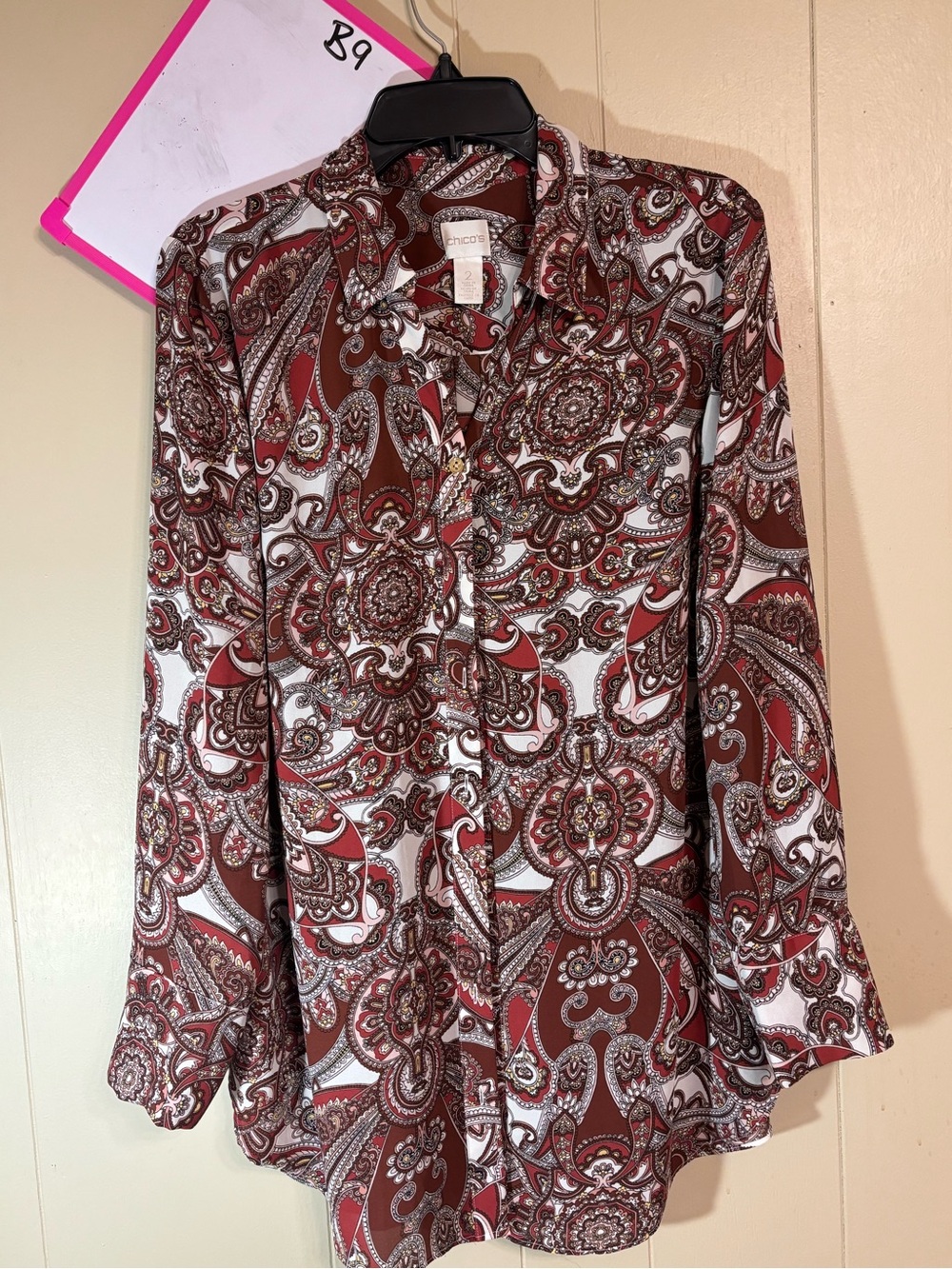 Chico's Red and White Paisley Button-Down Shirt